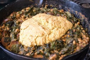 Black-eyed Peas, Collards, Sausage, and Cornbread